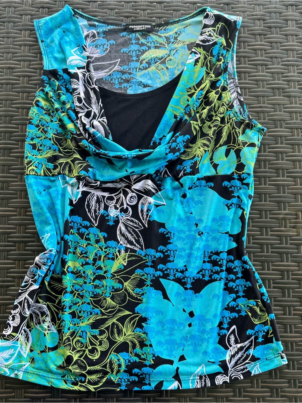 Y2K Perception Concept Cowl Neck Abstract Floral Top Size Medium